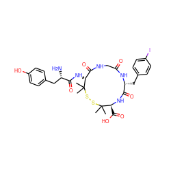 CC1(C)SSC(C)(C)[C@H](NC(=O)[C@@H](N)Cc2ccc(O)cc2)C(=O)NCC(=O)N[C@H](Cc2ccc(I)cc2)C(=O)N[C@H]1C(=O)O ZINC000095610344