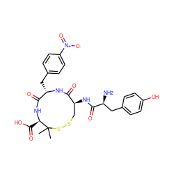 CC1(C)SSC[C@H](NC(=O)[C@@H](N)Cc2ccc(O)cc2)C(=O)N[C@@H](Cc2ccc([N+](=O)[O-])cc2)C(=O)N[C@@H]1C(=O)O ZINC000029323170