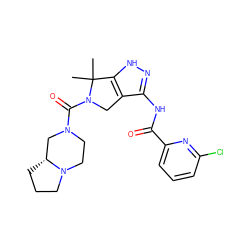 CC1(C)c2[nH]nc(NC(=O)c3cccc(Cl)n3)c2CN1C(=O)N1CCN2CCC[C@@H]2C1 ZINC000114182590