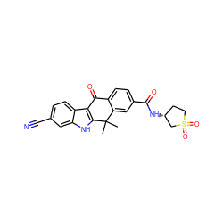 CC1(C)c2cc(C(=O)N[C@@H]3CCS(=O)(=O)C3)ccc2C(=O)c2c1[nH]c1cc(C#N)ccc21 ZINC000114800707