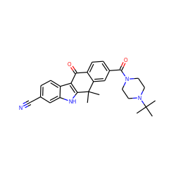 CC1(C)c2cc(C(=O)N3CCN(C(C)(C)C)CC3)ccc2C(=O)c2c1[nH]c1cc(C#N)ccc21 ZINC000114800478