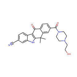 CC1(C)c2cc(C(=O)N3CCN(CCO)CC3)ccc2C(=O)c2c1[nH]c1cc(C#N)ccc21 ZINC000114802230