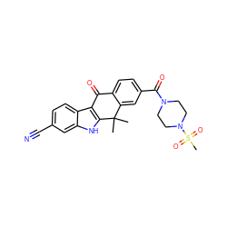 CC1(C)c2cc(C(=O)N3CCN(S(C)(=O)=O)CC3)ccc2C(=O)c2c1[nH]c1cc(C#N)ccc21 ZINC000114801463