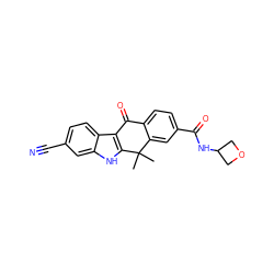 CC1(C)c2cc(C(=O)NC3COC3)ccc2C(=O)c2c1[nH]c1cc(C#N)ccc21 ZINC000114801008