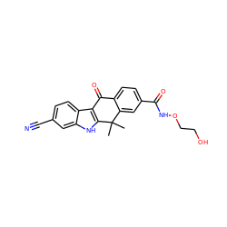 CC1(C)c2cc(C(=O)NOCCO)ccc2C(=O)c2c1[nH]c1cc(C#N)ccc21 ZINC000114800891