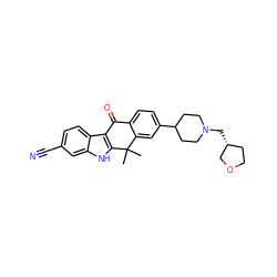 CC1(C)c2cc(C3CCN(C[C@@H]4CCOC4)CC3)ccc2C(=O)c2c1[nH]c1cc(C#N)ccc21 ZINC000653765616