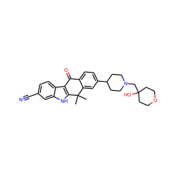 CC1(C)c2cc(C3CCN(CC4(O)CCOCC4)CC3)ccc2C(=O)c2c1[nH]c1cc(C#N)ccc21 ZINC000653765591