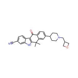 CC1(C)c2cc(C3CCN(CC4COC4)CC3)ccc2C(=O)c2c1[nH]c1cc(C#N)ccc21 ZINC000653749413