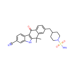 CC1(C)c2cc(CC3CCN(S(N)(=O)=O)CC3)ccc2C(=O)c2c1[nH]c1cc(C#N)ccc21 ZINC000114801234