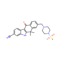 CC1(C)c2cc(CN3CCN(S(C)(=O)=O)CC3)ccc2C(=O)c2c1[nH]c1cc(C#N)ccc21 ZINC000114801415