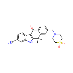 CC1(C)c2cc(CN3CCS(=O)(=O)CC3)ccc2C(=O)c2c1[nH]c1cc(C#N)ccc21 ZINC000203812067