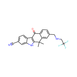 CC1(C)c2cc(CNCC(F)(F)F)ccc2C(=O)c2c1[nH]c1cc(C#N)ccc21 ZINC000114801344