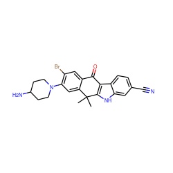 CC1(C)c2cc(N3CCC(N)CC3)c(Br)cc2C(=O)c2c1[nH]c1cc(C#N)ccc21 ZINC000114801825