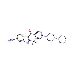 CC1(C)c2cc(N3CCC(N4CCCCC4)CC3)ncc2C(=O)c2c1[nH]c1cc(C#N)ccc21 ZINC000114803150