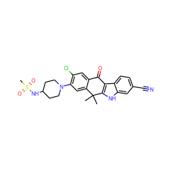 CC1(C)c2cc(N3CCC(NS(C)(=O)=O)CC3)c(Cl)cc2C(=O)c2c1[nH]c1cc(C#N)ccc21 ZINC000114802659