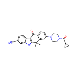 CC1(C)c2cc(N3CCN(C(=O)C4CC4)CC3)ccc2C(=O)c2c1[nH]c1cc(C#N)ccc21 ZINC000114800725