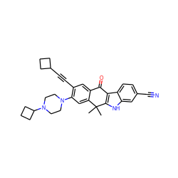 CC1(C)c2cc(N3CCN(C4CCC4)CC3)c(C#CC3CCC3)cc2C(=O)c2c1[nH]c1cc(C#N)ccc21 ZINC000114800687