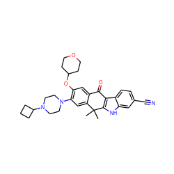 CC1(C)c2cc(N3CCN(C4CCC4)CC3)c(OC3CCOCC3)cc2C(=O)c2c1[nH]c1cc(C#N)ccc21 ZINC000114803417