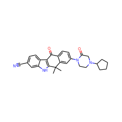 CC1(C)c2cc(N3CCN(C4CCCC4)CC3=O)ccc2C(=O)c2c1[nH]c1cc(C#N)ccc21 ZINC000114801315