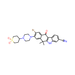 CC1(C)c2cc(N3CCN(C4CCS(=O)(=O)CC4)CC3)c(Br)cc2C(=O)c2c1[nH]c1cc(C#N)ccc21 ZINC000114801698