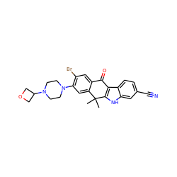 CC1(C)c2cc(N3CCN(C4COC4)CC3)c(Br)cc2C(=O)c2c1[nH]c1cc(C#N)ccc21 ZINC000114801034