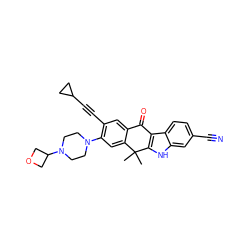 CC1(C)c2cc(N3CCN(C4COC4)CC3)c(C#CC3CC3)cc2C(=O)c2c1[nH]c1cc(C#N)ccc21 ZINC000114800376