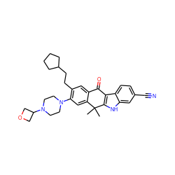 CC1(C)c2cc(N3CCN(C4COC4)CC3)c(CCC3CCCC3)cc2C(=O)c2c1[nH]c1cc(C#N)ccc21 ZINC000072179055