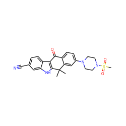 CC1(C)c2cc(N3CCN(S(C)(=O)=O)CC3)ccc2C(=O)c2c1[nH]c1cc(C#N)ccc21 ZINC000071341097