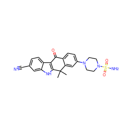 CC1(C)c2cc(N3CCN(S(N)(=O)=O)CC3)ccc2C(=O)c2c1[nH]c1cc(C#N)ccc21 ZINC000114800210