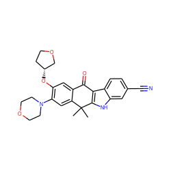 CC1(C)c2cc(N3CCOCC3)c(O[C@@H]3CCOC3)cc2C(=O)c2c1[nH]c1cc(C#N)ccc21 ZINC000203812364