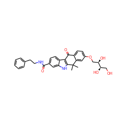 CC1(C)c2cc(OC[C@@H](O)[C@H](O)CO)ccc2C(=O)c2c1[nH]c1cc(C(=O)NCCc3ccccc3)ccc21 ZINC000116889846