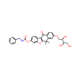 CC1(C)c2cc(OC[C@@H](O)[C@H](O)CO)ccc2C(=O)c2c1oc1cc(OC(=O)NCc3ccccc3)ccc21 ZINC000116889346