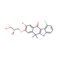 CC1(C)c2cc(OC[C@H](O)CO)c(Br)cc2C(=O)c2c1[nH]c1cccc(Cl)c21 ZINC000114801535