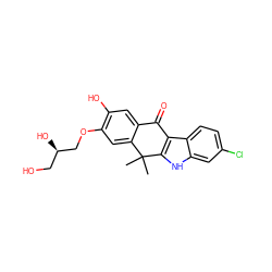 CC1(C)c2cc(OC[C@H](O)CO)c(O)cc2C(=O)c2c1[nH]c1cc(Cl)ccc21 ZINC000114801682