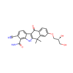 CC1(C)c2cc(OC[C@H](O)CO)ccc2C(=O)c2c1[nH]c1c(C(N)=O)c(C#N)ccc21 ZINC000114801823