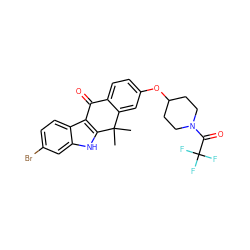 CC1(C)c2cc(OC3CCN(C(=O)C(F)(F)F)CC3)ccc2C(=O)c2c1[nH]c1cc(Br)ccc21 ZINC000114802822