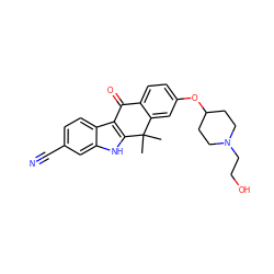 CC1(C)c2cc(OC3CCN(CCO)CC3)ccc2C(=O)c2c1[nH]c1cc(C#N)ccc21 ZINC000114800016