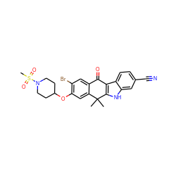 CC1(C)c2cc(OC3CCN(S(C)(=O)=O)CC3)c(Br)cc2C(=O)c2c1[nH]c1cc(C#N)ccc21 ZINC000114800412