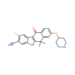 CC1(C)c2cc(OC3CCNCC3)ccc2C(=O)c2c1[nH]c1cc(C#N)c(F)cc21 ZINC000114802875