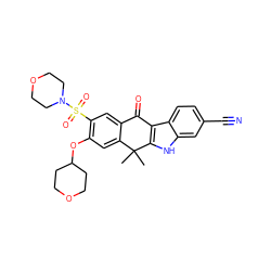 CC1(C)c2cc(OC3CCOCC3)c(S(=O)(=O)N3CCOCC3)cc2C(=O)c2c1[nH]c1cc(C#N)ccc21 ZINC000114800474