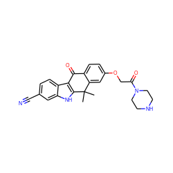 CC1(C)c2cc(OCC(=O)N3CCNCC3)ccc2C(=O)c2c1[nH]c1cc(C#N)ccc21 ZINC000114800826