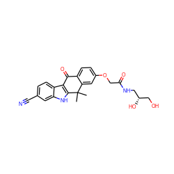 CC1(C)c2cc(OCC(=O)NC[C@@H](O)CO)ccc2C(=O)c2c1[nH]c1cc(C#N)ccc21 ZINC000114800918