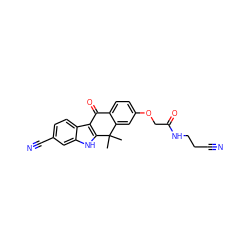 CC1(C)c2cc(OCC(=O)NCCC#N)ccc2C(=O)c2c1[nH]c1cc(C#N)ccc21 ZINC000114800824