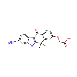 CC1(C)c2cc(OCC(=O)O)ccc2C(=O)c2c1[nH]c1cc(C#N)ccc21 ZINC000114800509