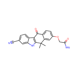 CC1(C)c2cc(OCC(N)=O)ccc2C(=O)c2c1[nH]c1cc(C#N)ccc21 ZINC000114801378