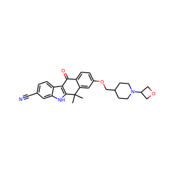 CC1(C)c2cc(OCC3CCN(C4COC4)CC3)ccc2C(=O)c2c1[nH]c1cc(C#N)ccc21 ZINC000114801650