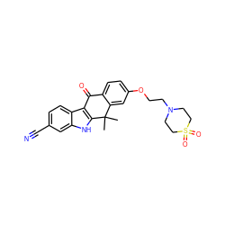 CC1(C)c2cc(OCCN3CCS(=O)(=O)CC3)ccc2C(=O)c2c1[nH]c1cc(C#N)ccc21 ZINC000071332870