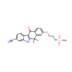 CC1(C)c2cc(OCCNS(N)(=O)=O)ccc2C(=O)c2c1[nH]c1cc(C#N)ccc21 ZINC000145938692