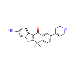 CC1(C)c2ccc(C3=CCNCC3)cc2C(=O)c2c1[nH]c1cc(C#N)ccc21 ZINC000114801061