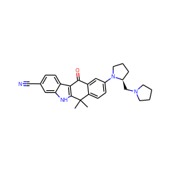 CC1(C)c2ccc(N3CCC[C@H]3CN3CCCC3)cc2C(=O)c2c1[nH]c1cc(C#N)ccc21 ZINC000114801499